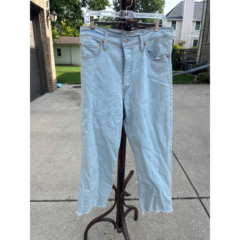 Levis Ribcage Straight Ankle Jeans‎ Light Wash Raw Hem Button Fly 31 Mens Womens